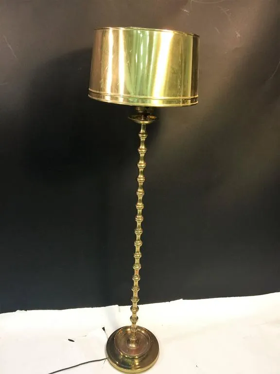 Hollywood Regency Brass Lamp with Brass Drum Shade