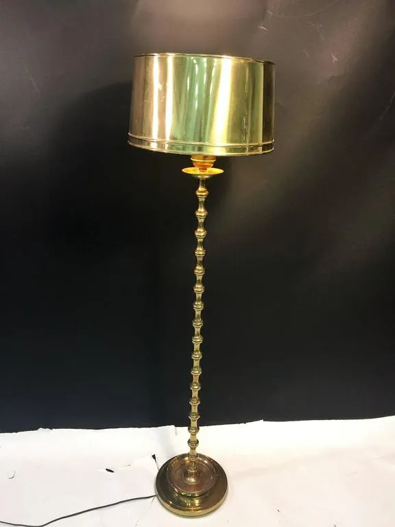 Hollywood Regency Brass Lamp with Brass Drum Shade