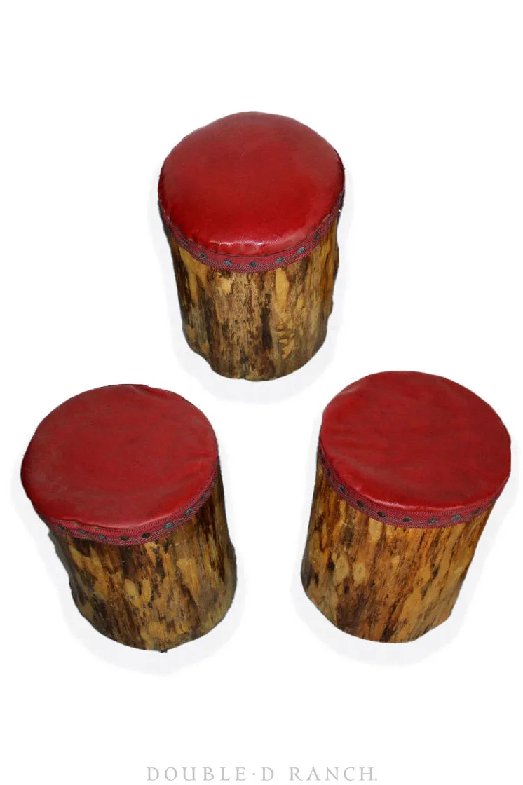 Home, Furniture, Stool, Set of 6, Lodge, Tree Trunks with Vinyl Moleskin, Vintage, 237