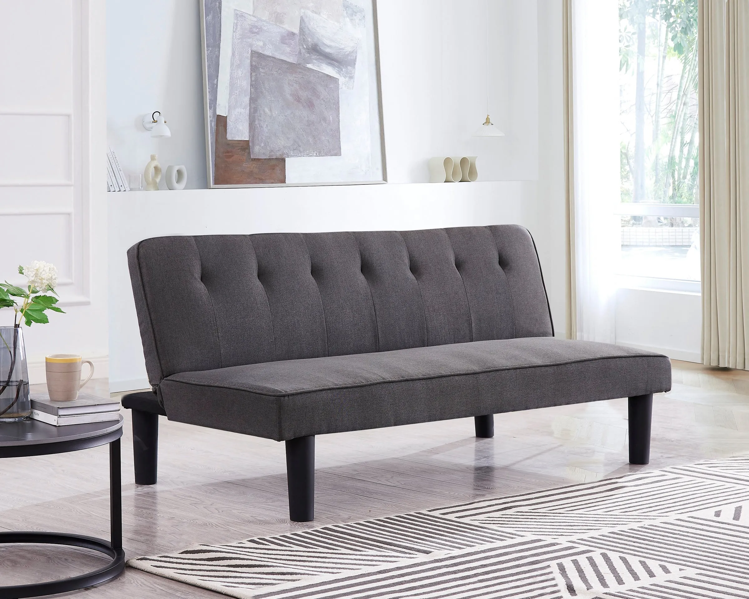 Kenton 3 Seater Clic Clac Sofa Bed - Charcoal Grey Tufted Back