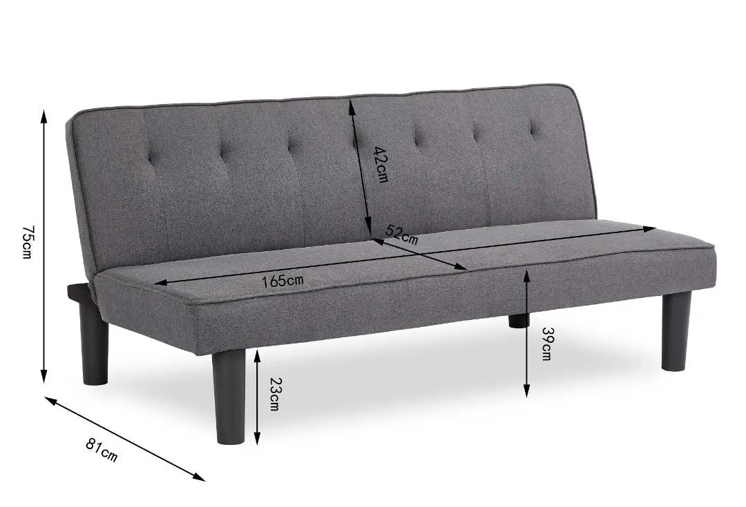 Kenton 3 Seater Clic Clac Sofa Bed - Charcoal Grey Tufted Back