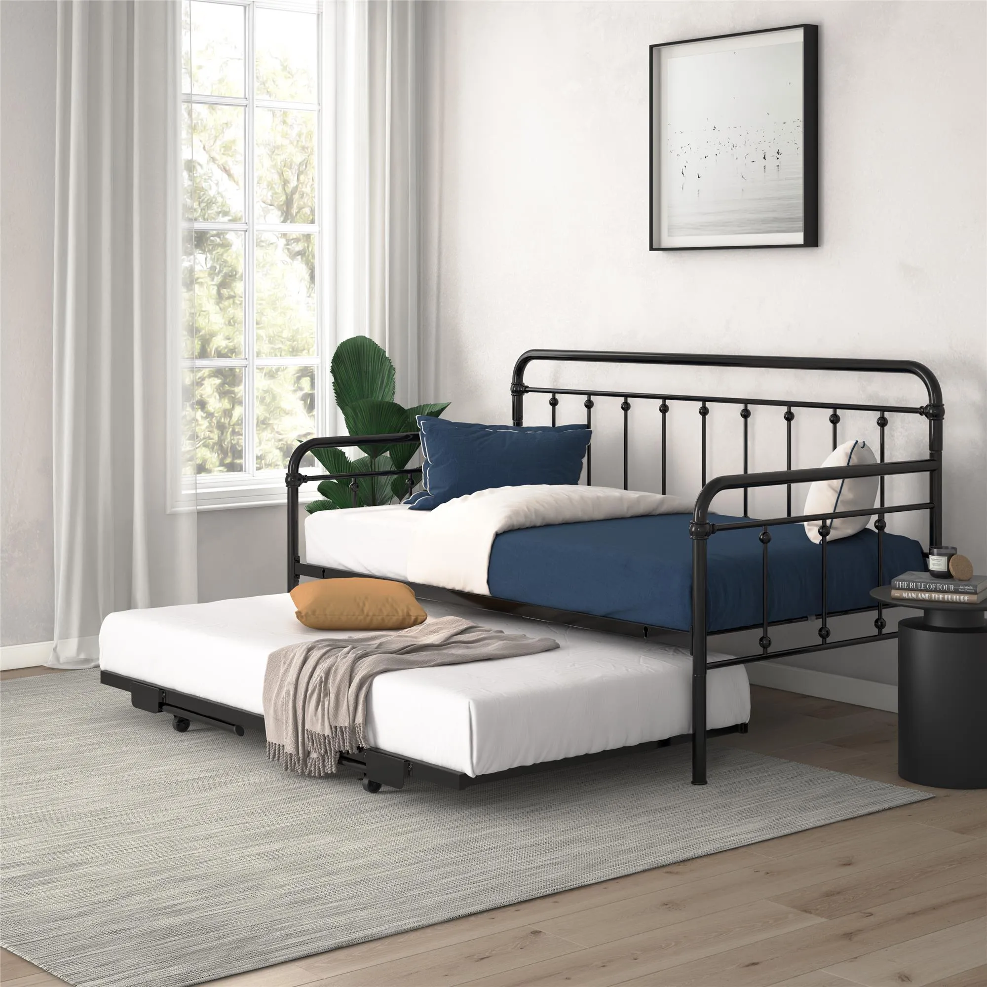 Locky Metal Daybed with Pop Up Trundle Bed