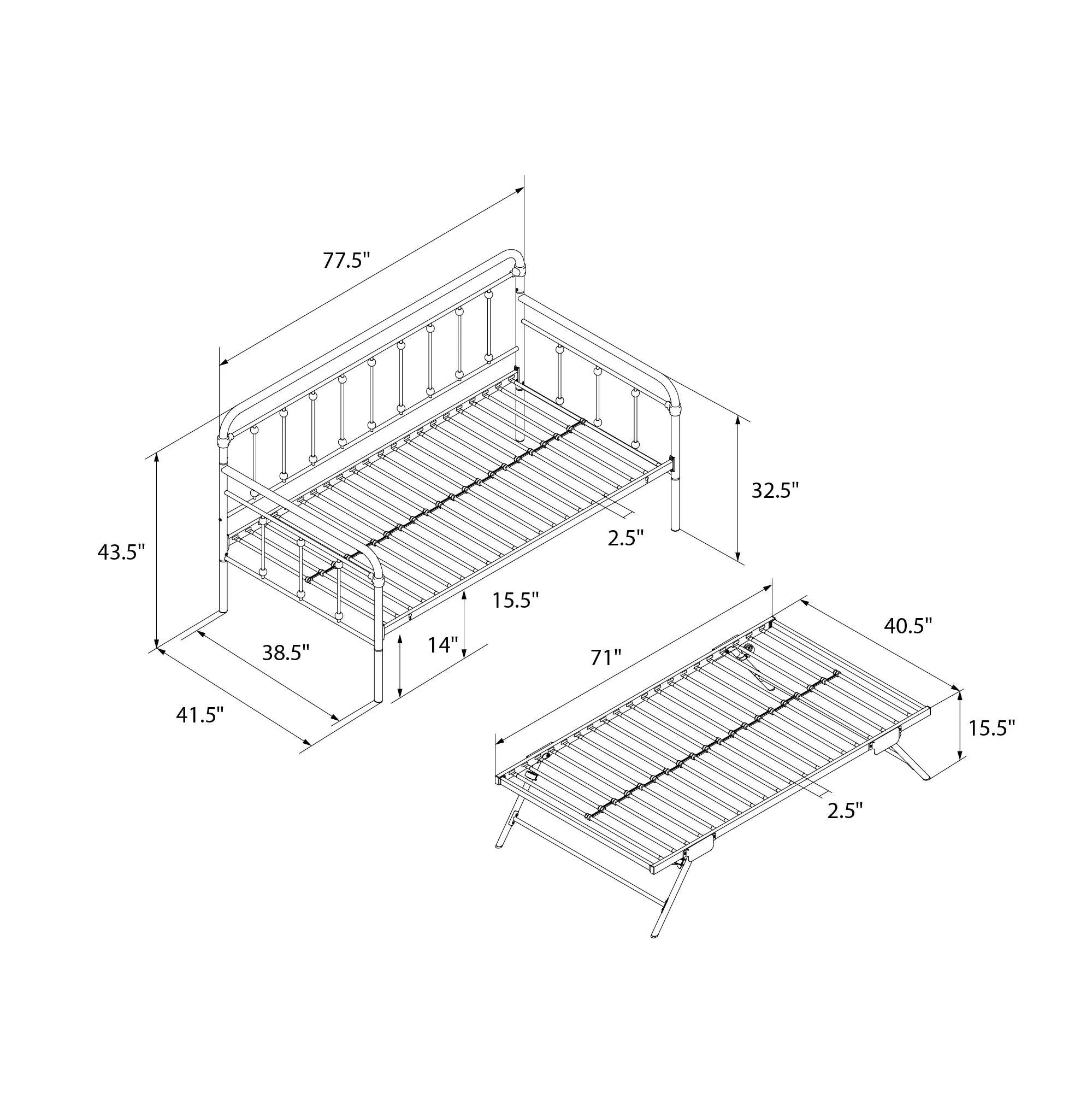 Locky Metal Daybed with Pop Up Trundle Bed