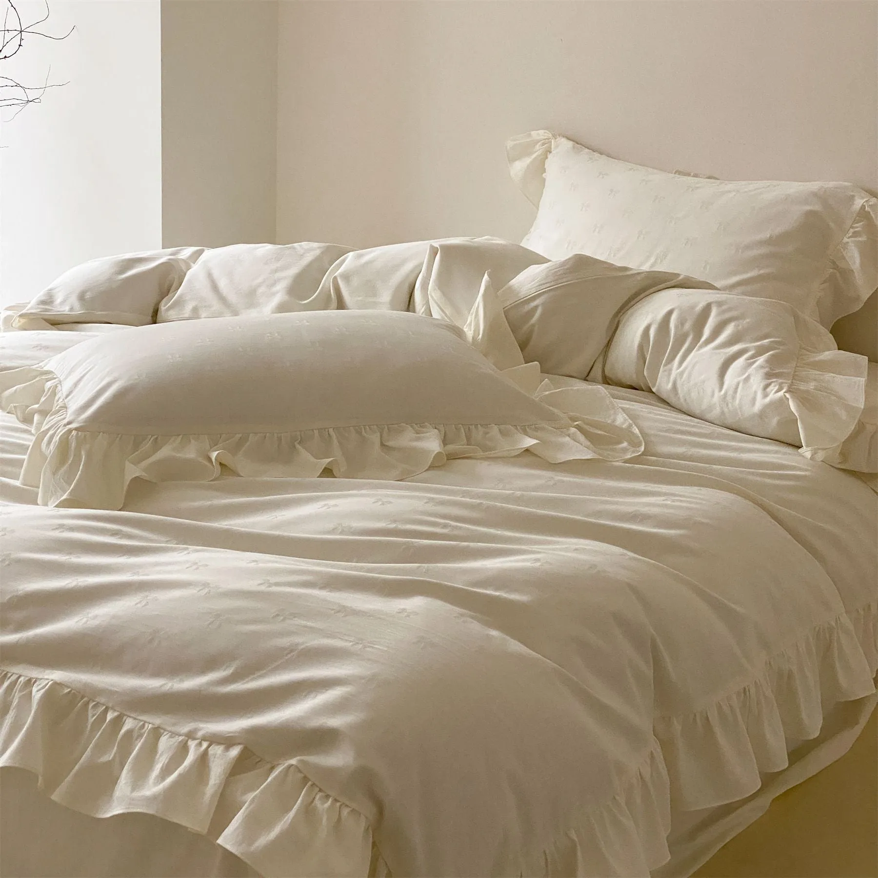 Mimi Ribbon Ruffle White Bedding Bundle