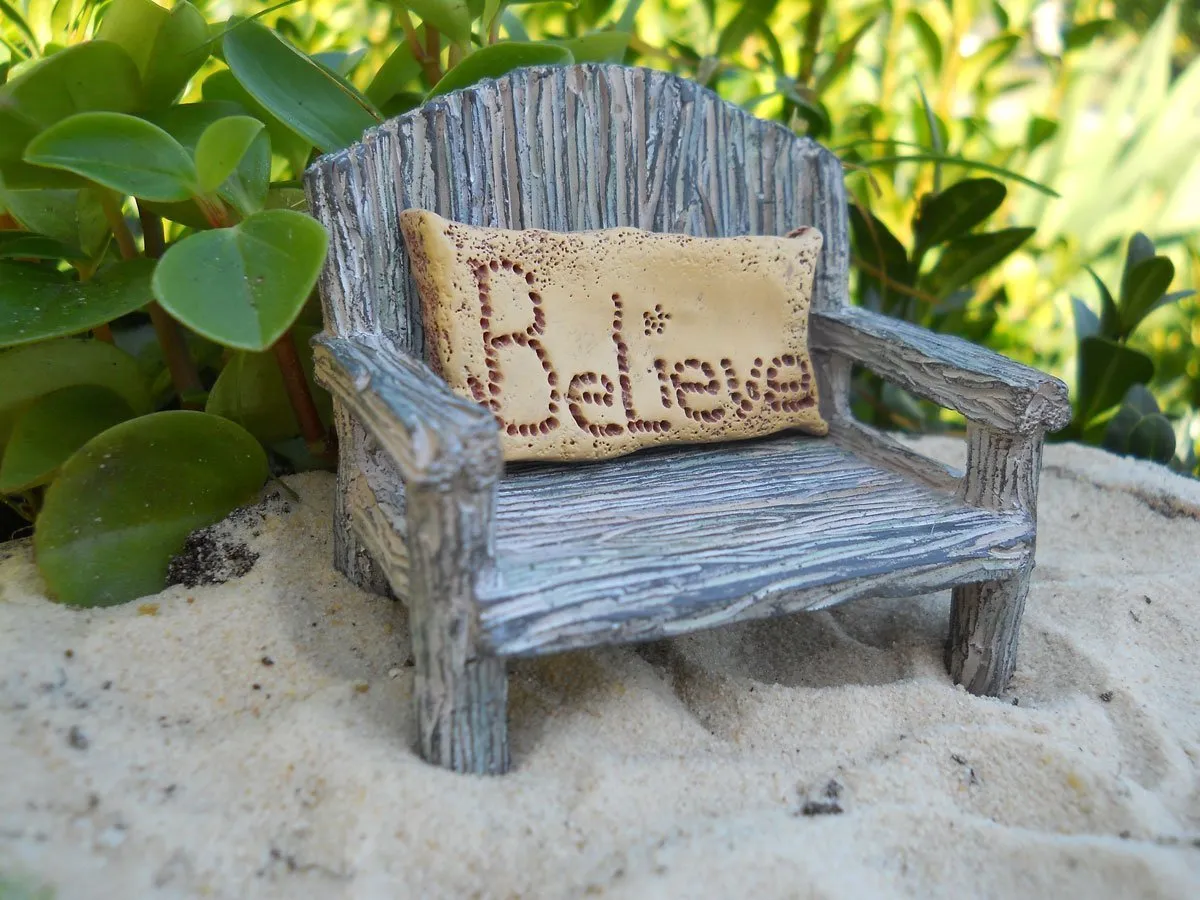 Miniature Fairy Garden - Bench w/ Believe Pillow (2-piece set)