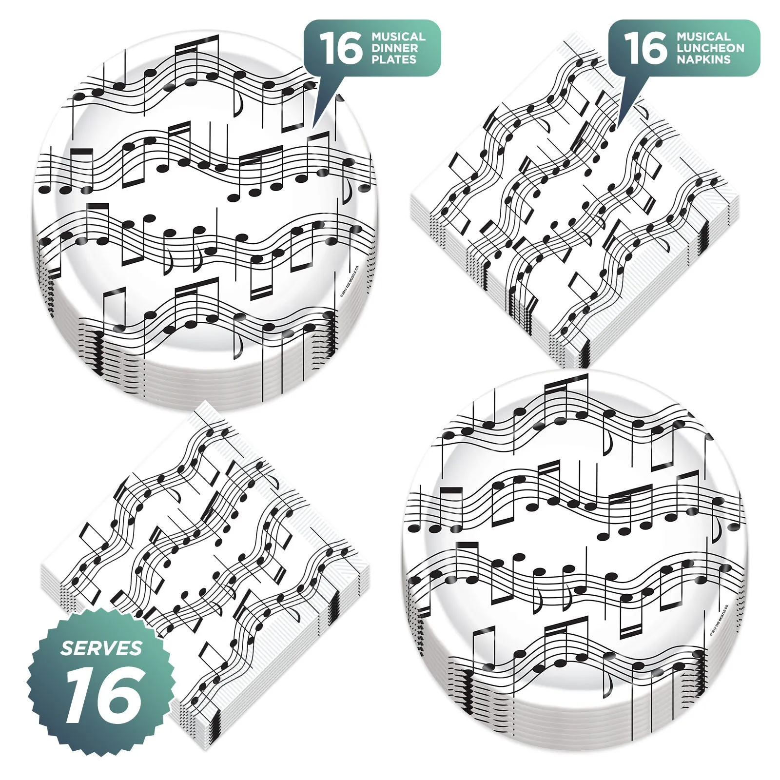 Musical Party Music Note Paper Dinner Plates and Lunch Napkins (Serves 16)