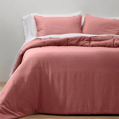 New - Full/Queen Heavyweight Linen Blend Comforter & Sham Set Rose - Casaluna