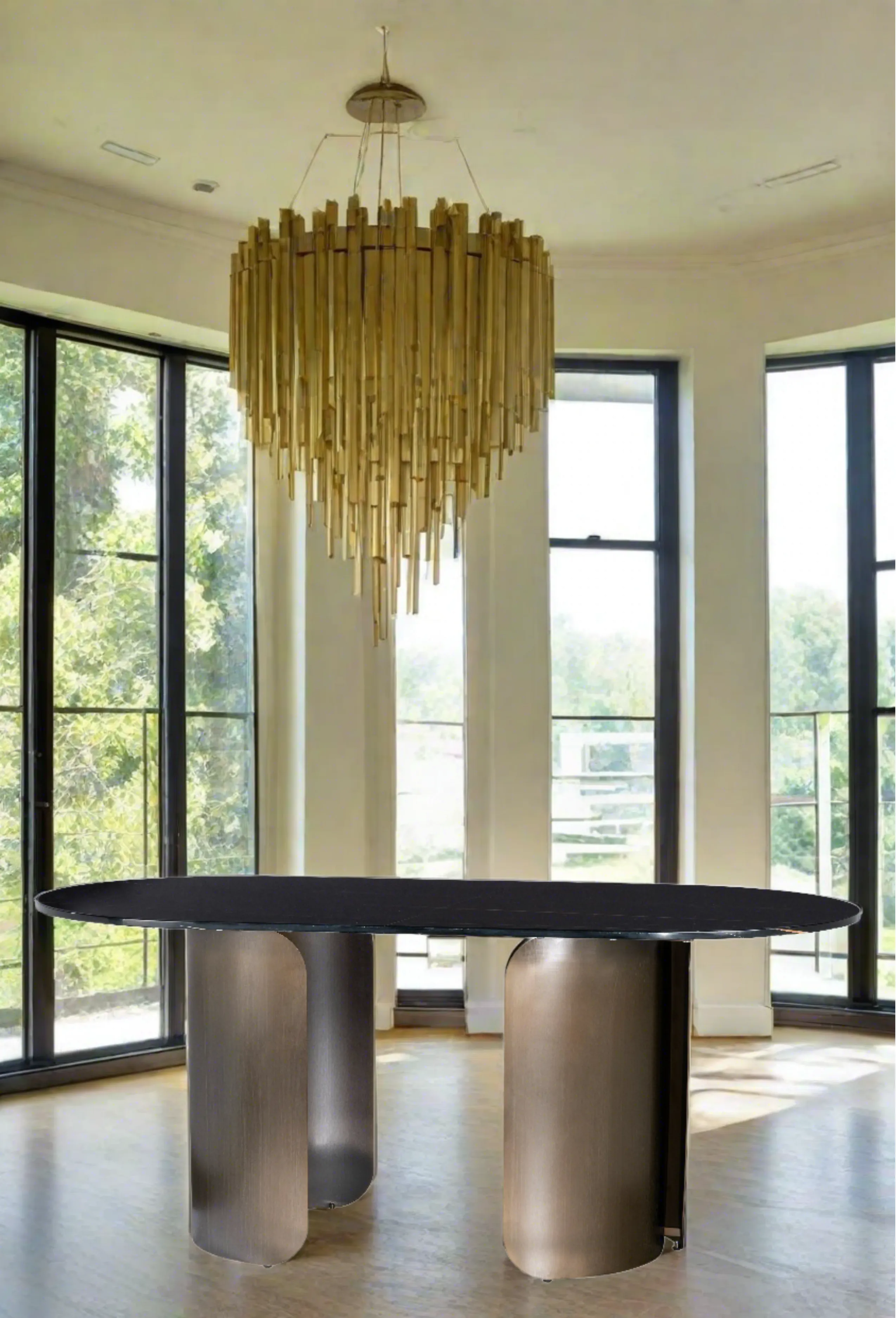 Nolan Marble Top Oval Dining Table with Bronze Base