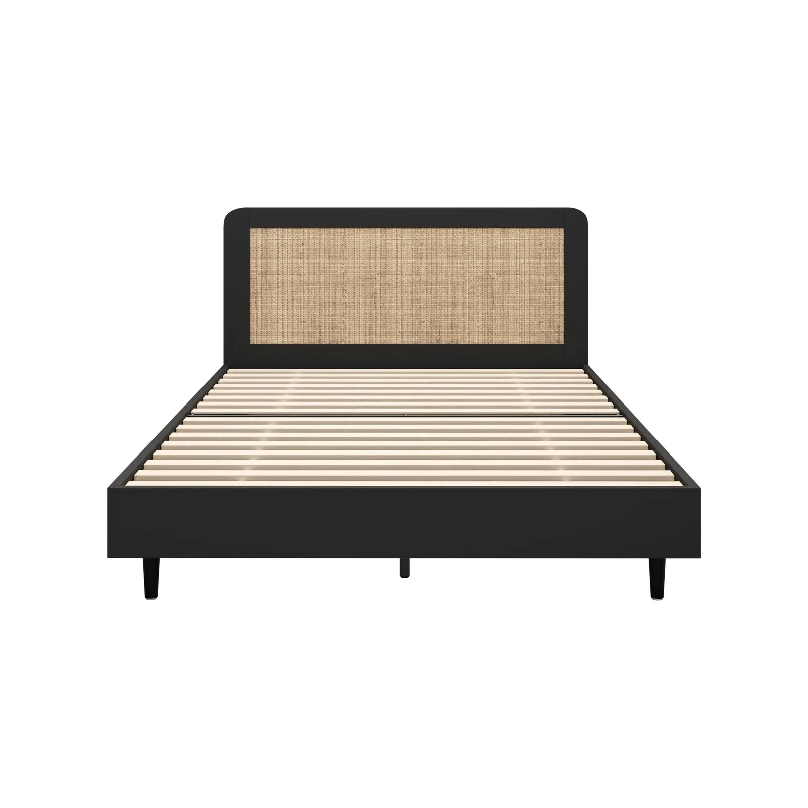 Oikiture Bed Frame Double Size Beds Real Rattan Headboard Black