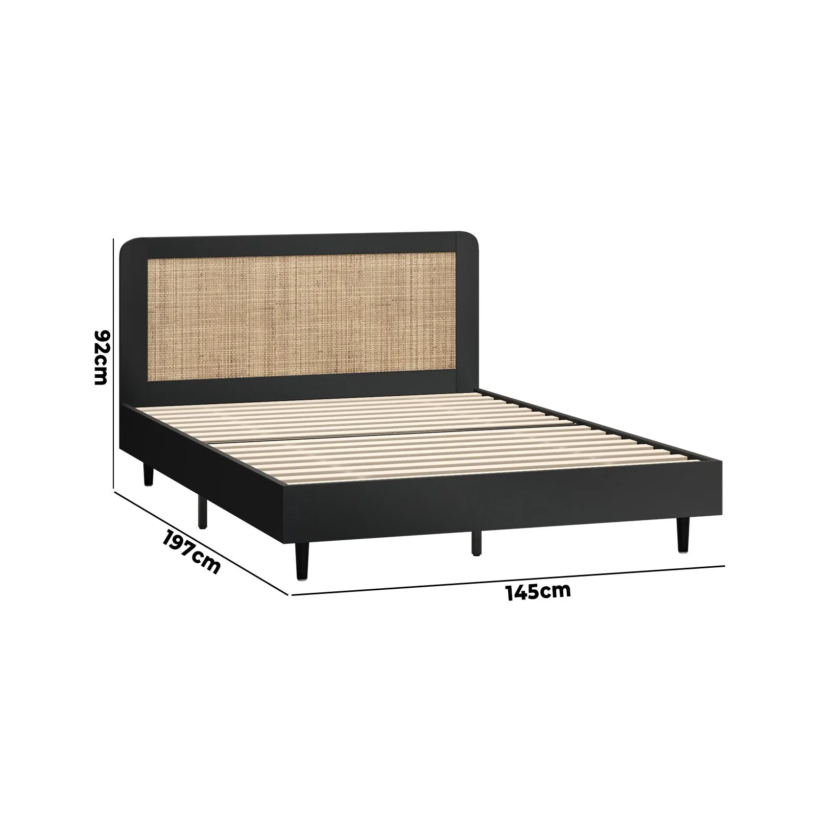 Oikiture Bed Frame Double Size Beds Real Rattan Headboard Black