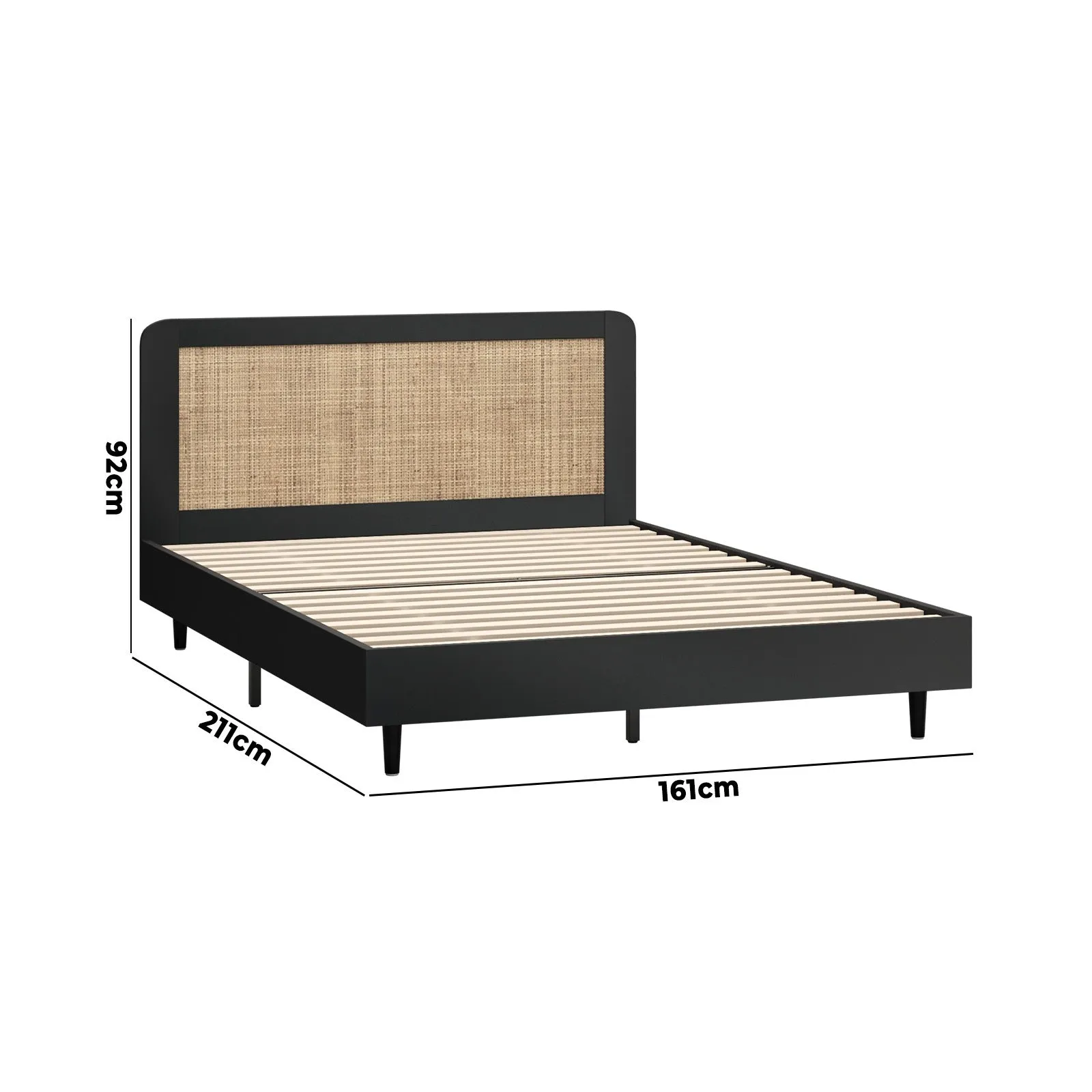 Oikiture Bed Frame Queen Size Beds Real Rattan Headboard Black