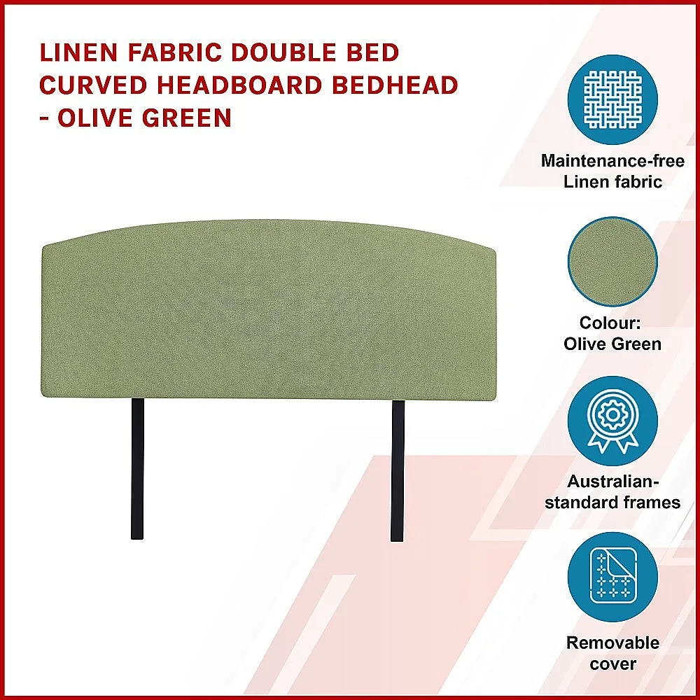 Olive Green Double Bed Curved Headboard, Custom Height, Linen Fabric