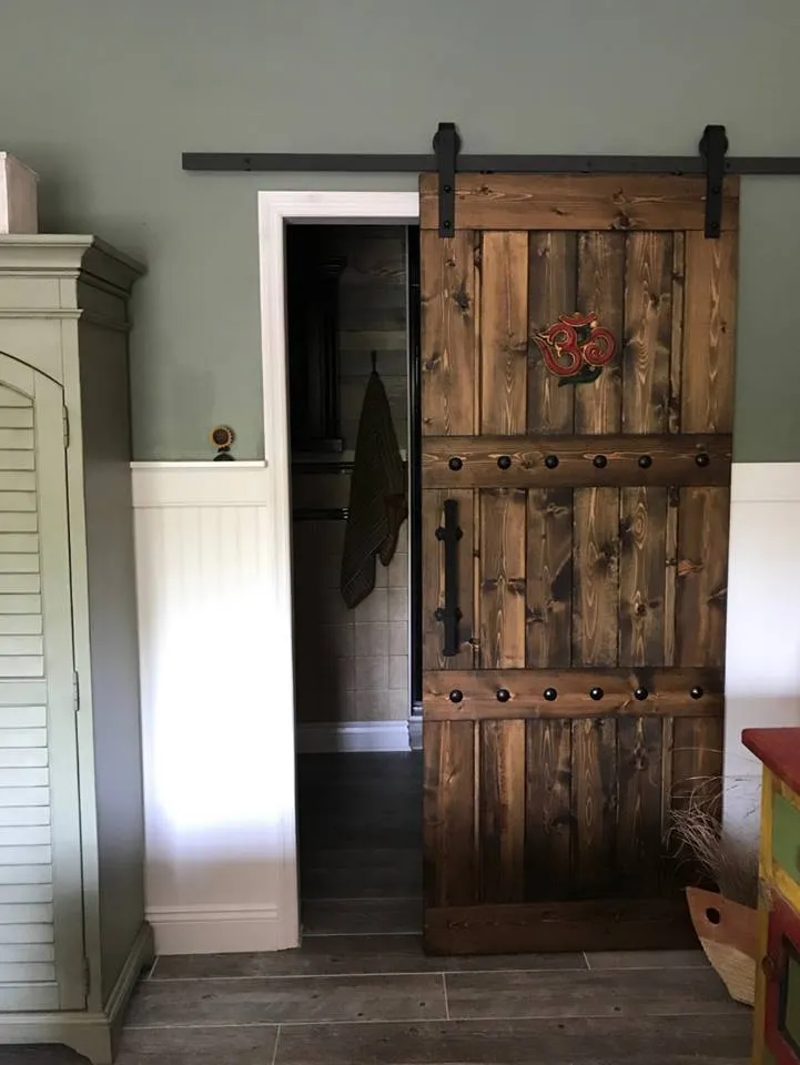 Rustic Interior Barn Sliding Door with Barn Hardware - 84x36 Paneled Style Barn Door