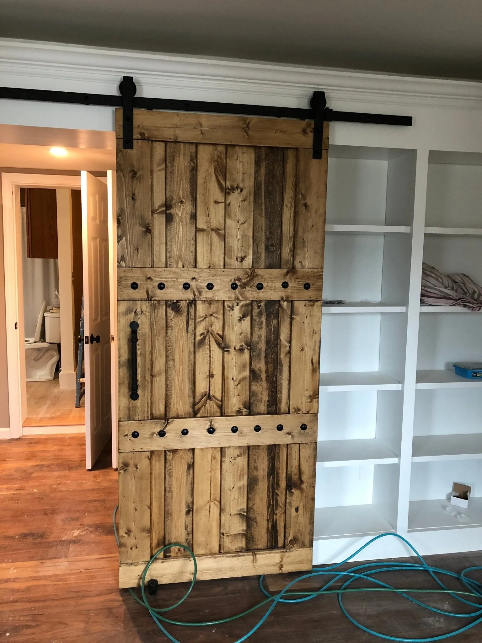 Rustic Interior Barn Sliding Door with Barn Hardware - 84x36 Paneled Style Barn Door