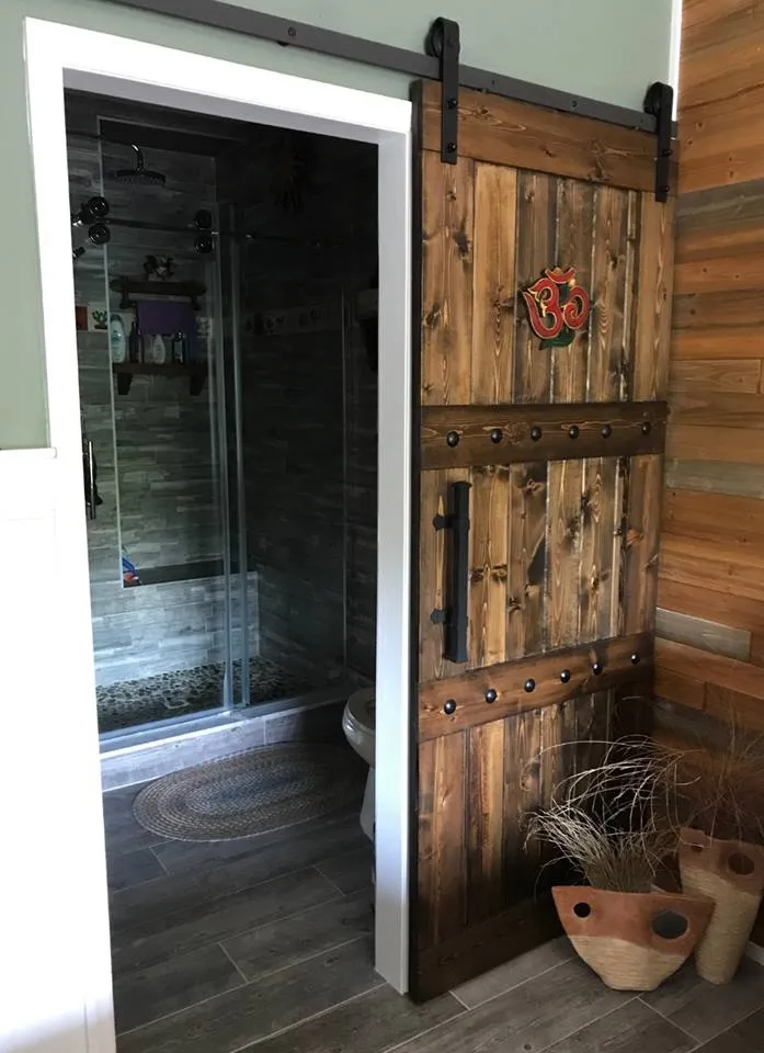 Rustic Interior Barn Sliding Door with Barn Hardware - 84x36 Paneled Style Barn Door