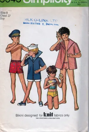 Simplicity 5045 Vintage 1970's Sewing Pattern Boys Swimwear Shirt Bathing Suit