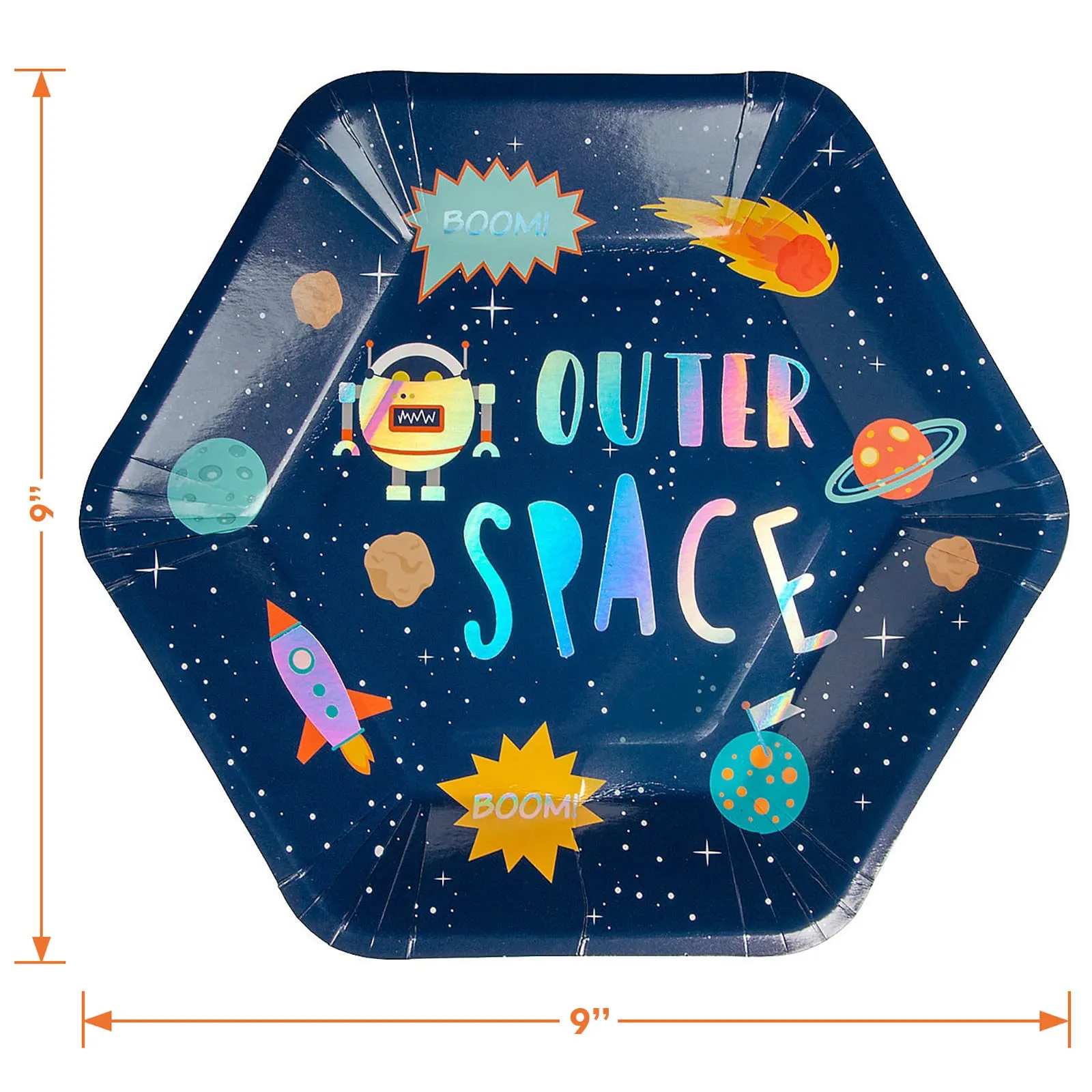 Space Party Plates and Napkins -Iridescent Out of This World Outer Space Party Paper Dinner Plates and Napkins (Serves 16)