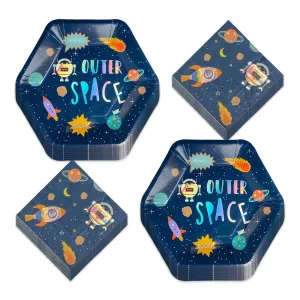 Space Party Plates and Napkins -Iridescent Out of This World Outer Space Party Paper Dinner Plates and Napkins (Serves 16)