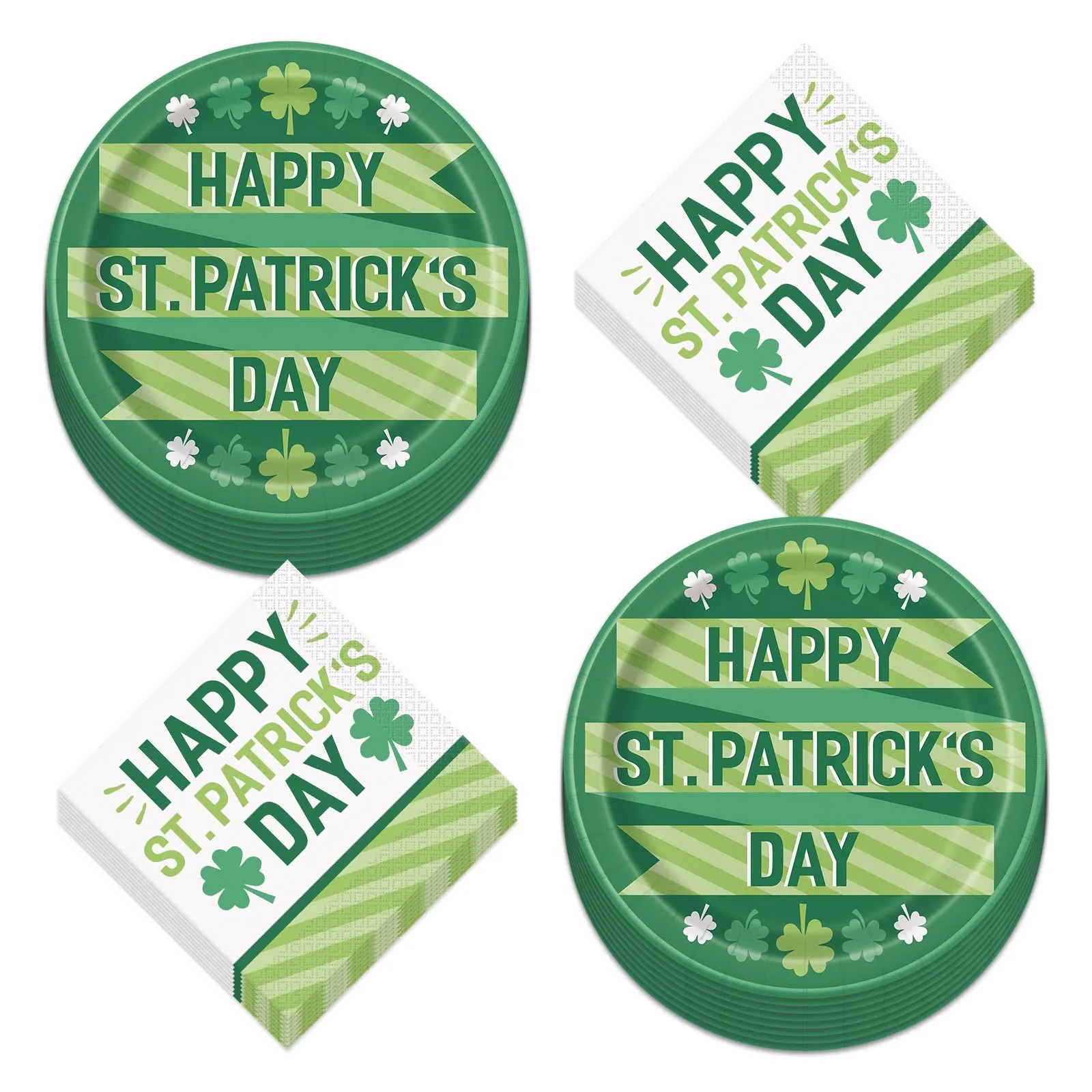 St. Patrick's Day Party Lucky Clover Paper Dinner Plates and Lunch Napkins (Serves 16)