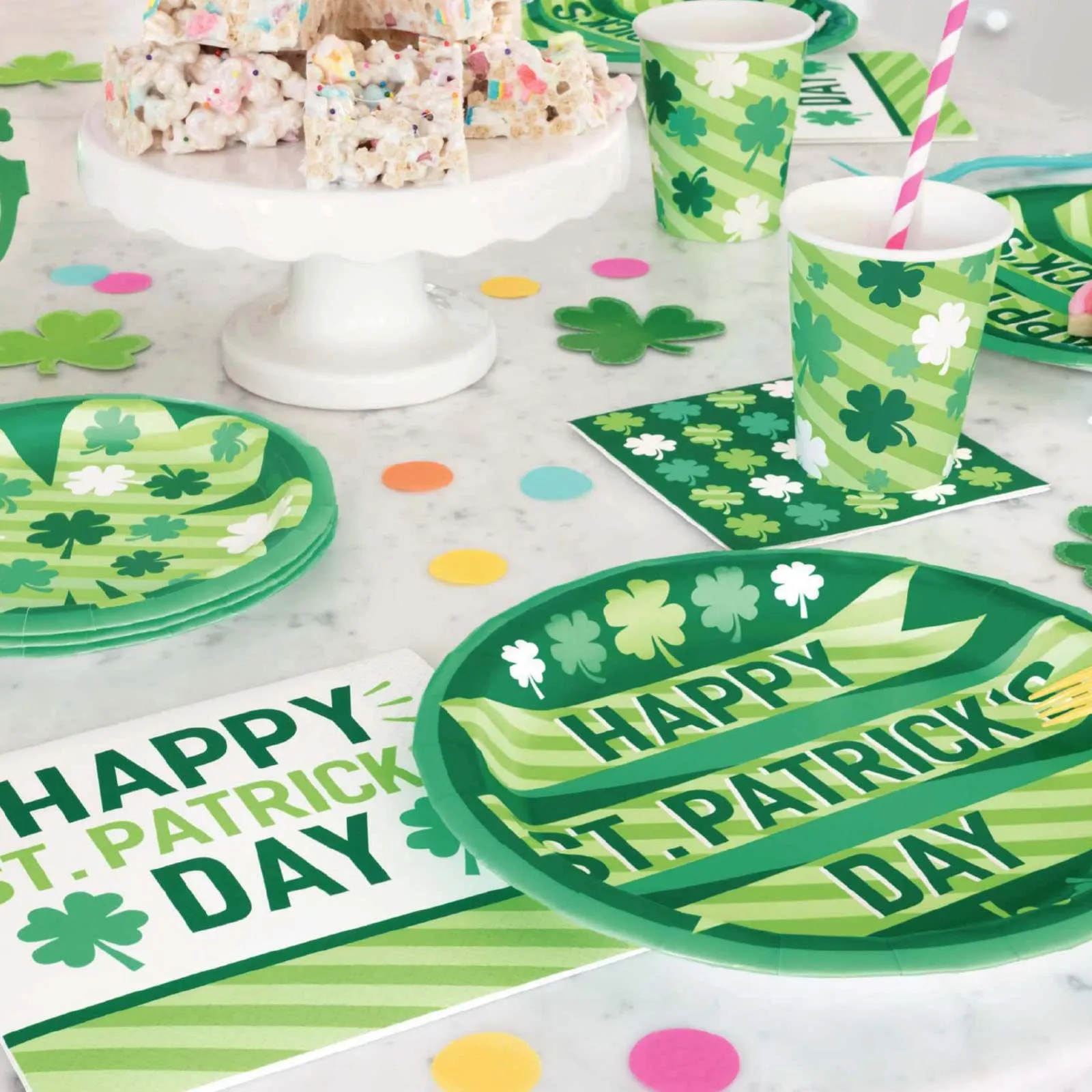 St. Patrick's Day Party Lucky Clover Paper Dinner Plates and Lunch Napkins (Serves 16)