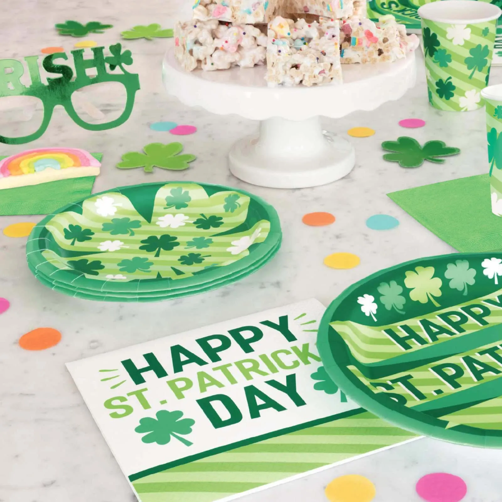 St. Patrick's Day Party Lucky Clover Paper Dinner Plates and Lunch Napkins (Serves 16)