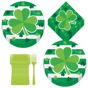 St. Patrick's Day Party Supplies - Irish Clover Paper Dinner Plates, Lunch Napkins, and Forks (Serves 16)