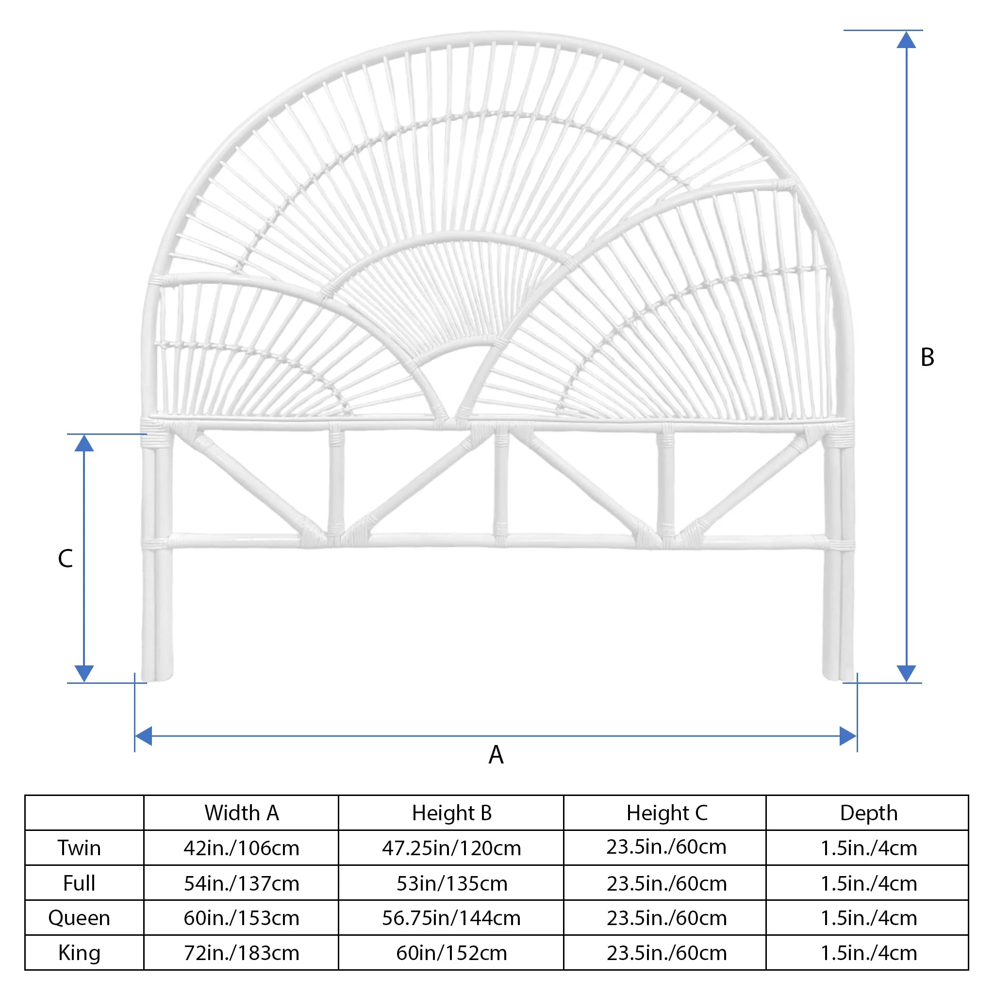 White Sunrise Rattan Headboard - Handcrafted, Elegant Design