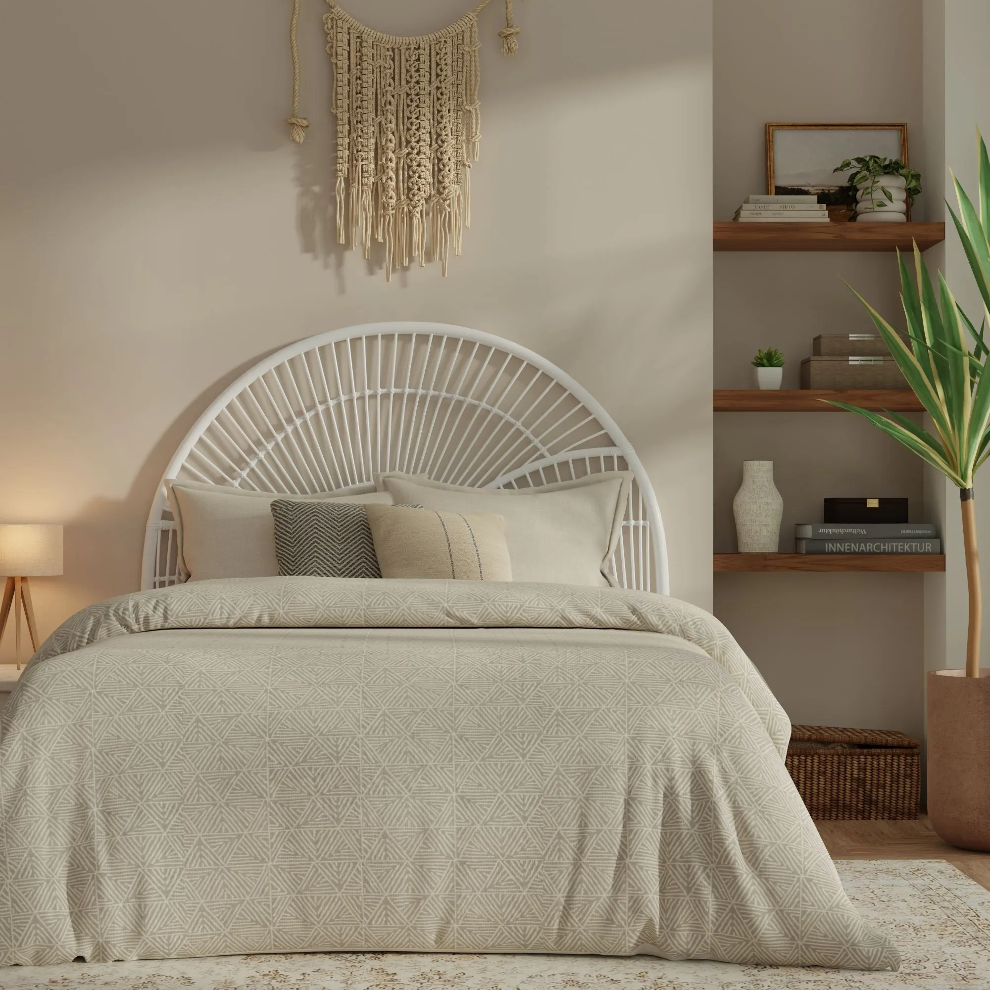 White Sunrise Rattan Headboard - Handcrafted, Elegant Design