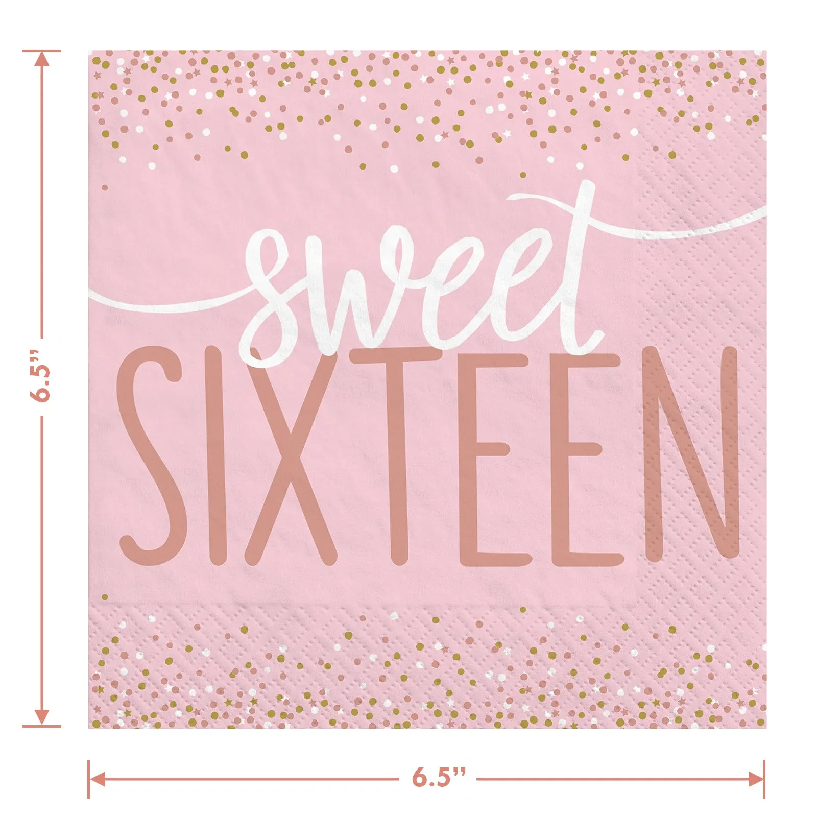 Sweet Sixteen Blush Pink Paper Dinner Plates and Lunch Napkins (Serves 16)