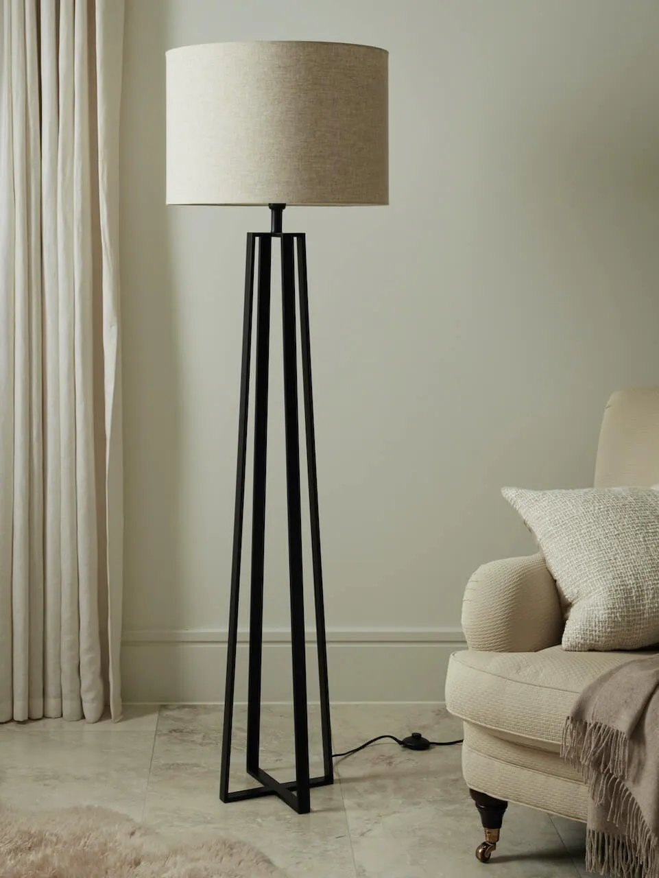 Zane Black Floor Lamp with Natural Shade